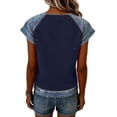 thumbnail image 6 of Womens Summer Tops Shorts Sleeve Waffle Knit Crew Neck T-Shirts Faux Denim Patchwork Dressy Tunic Trendy Plain Blouses Shirts Lounge Casual Loose Fit Tees Shirt Top Going Out, 6 of 7