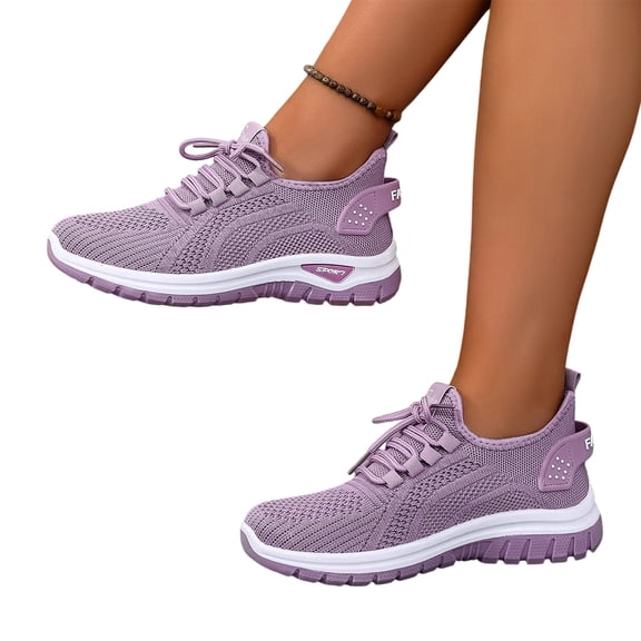 Domzle Women's Tennis Running Walking Shoes Slip on Casual Non Slip Athletic Workout Gym Sneakers Fashion Lightweight Breathable Mesh Jogging Work Sports Outdoor Shoe Purple