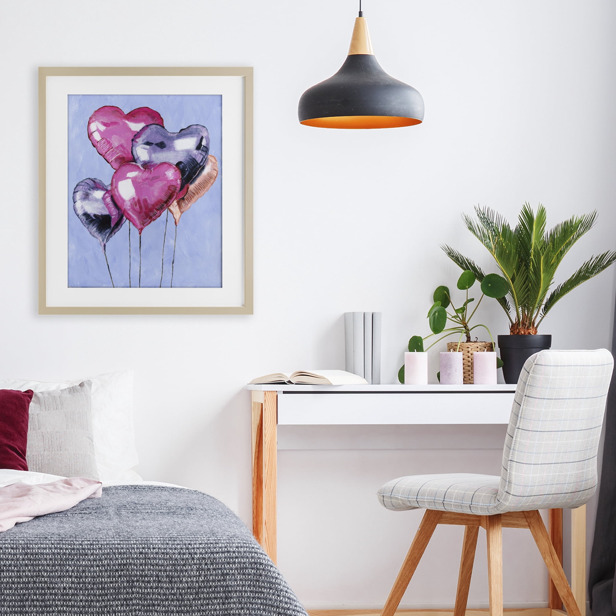 Stupell Industries Heart Balloons Celebration Birch Framed Print Under Glass, design by Michael Willett
