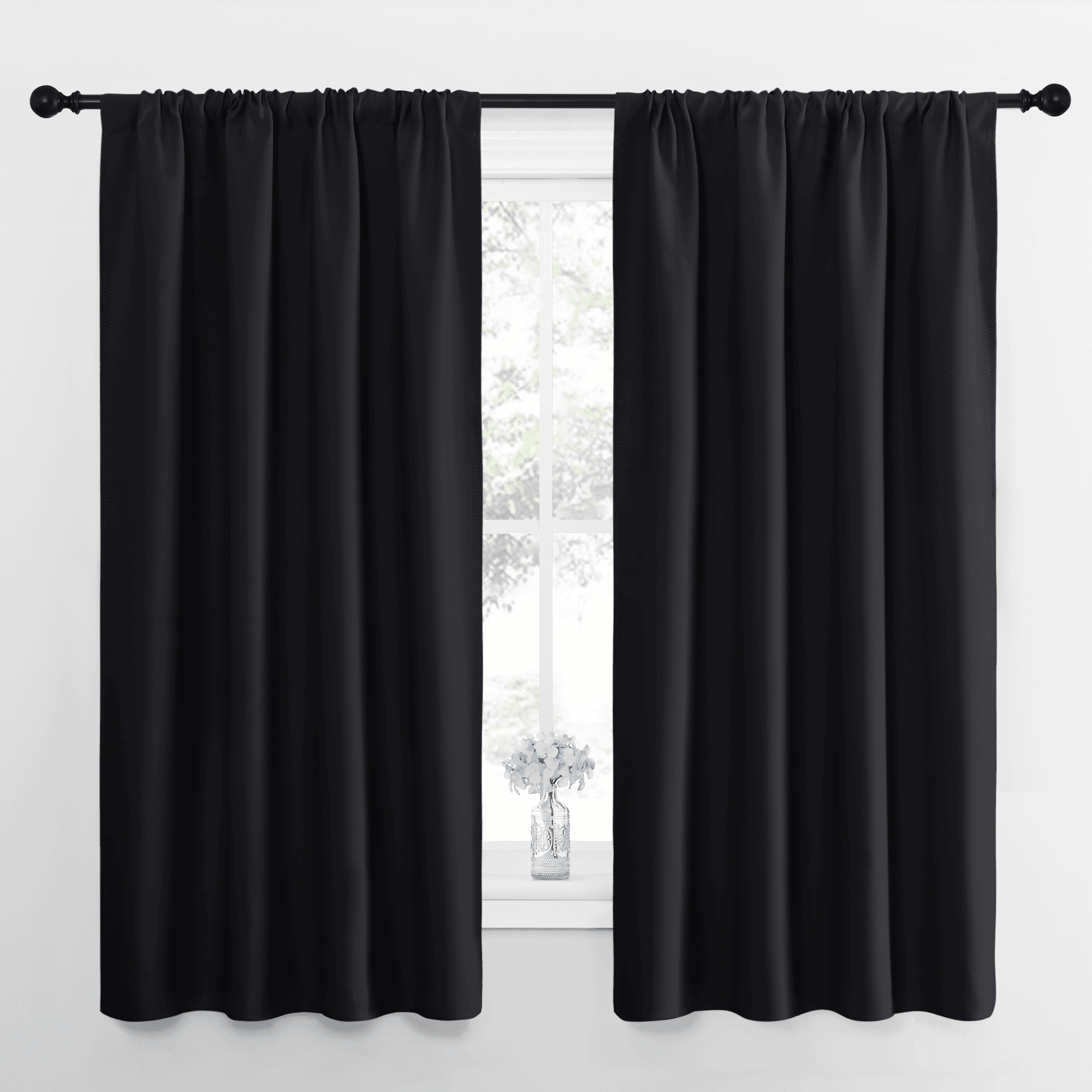 NICETOWN Blackout Curtains Thermal Insulated Rod Pocket Window Treatments Room Darkening Drapes for Bedroom, Black, 42"x63", 2 Panels  (图2)
