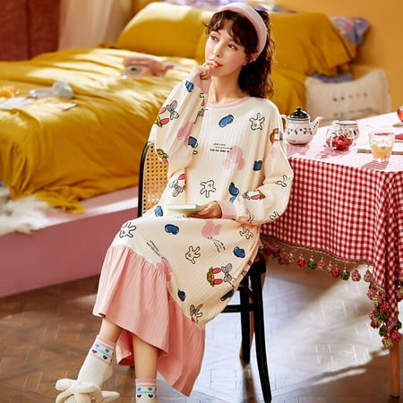 

PIKADINGNIS M-3XL Summer Autumn Women Short Cotton Sleepwear Home Nightshirt Women Causal Sleepwear Ladies Nightgown Women Dress