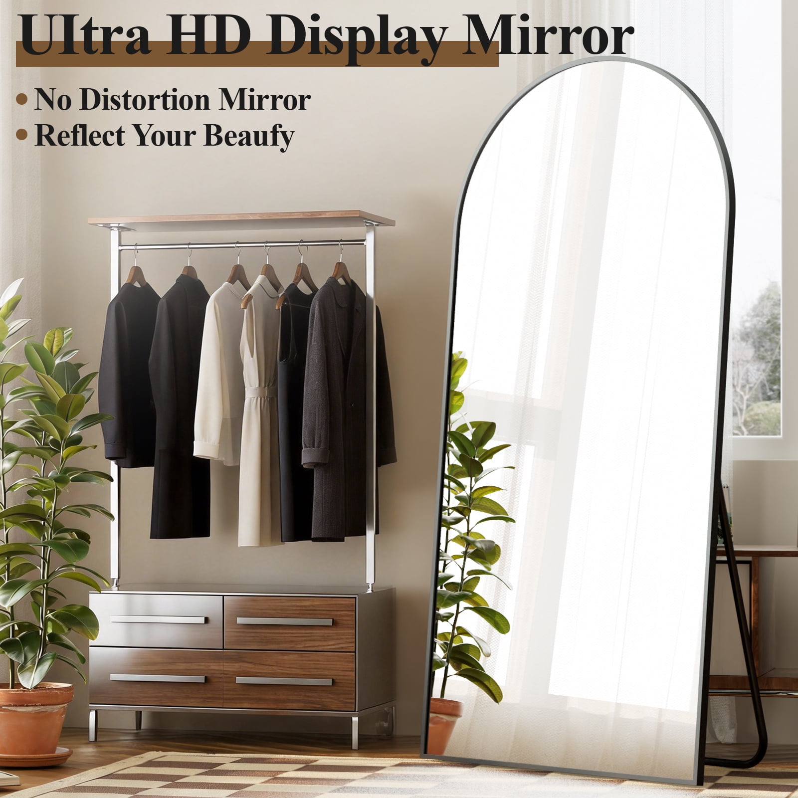 AUROMIR 71"x30" Arched Full Length Mirror Floor Mirror Full Body Standing Mirror, Black