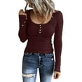 thumbnail image 4 of KDFJPTH Womens Long Sleeve Shirt Women Long Sleeve Henley T Shirts Button Down Slim Fit Tops Scoop Neck Ribbed Knit Shirts, 4 of 7