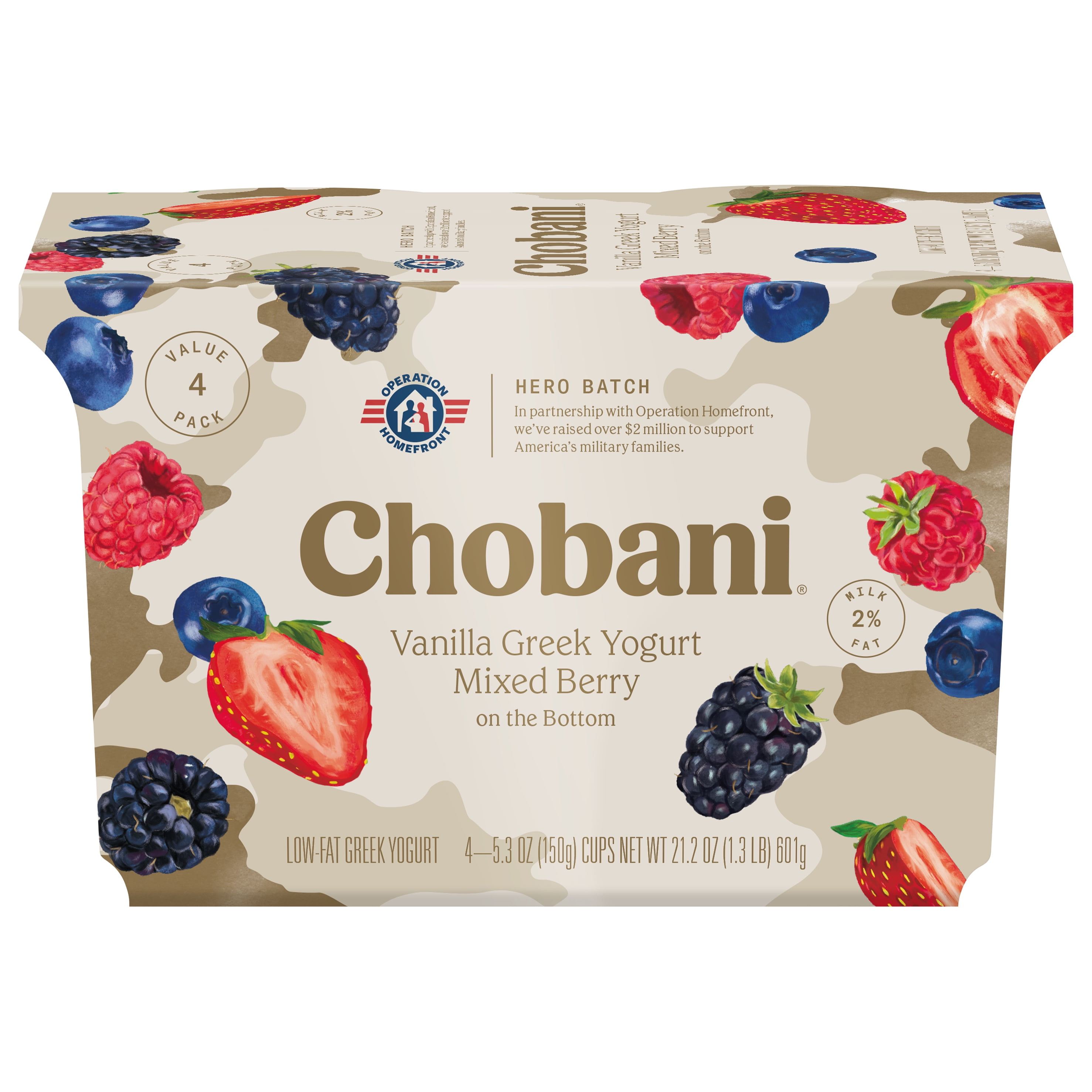 Chobani Hero Batch, Vanilla Greek Yogurt with Mixed Berry on the Bottom 5.3 oz, 4 Count