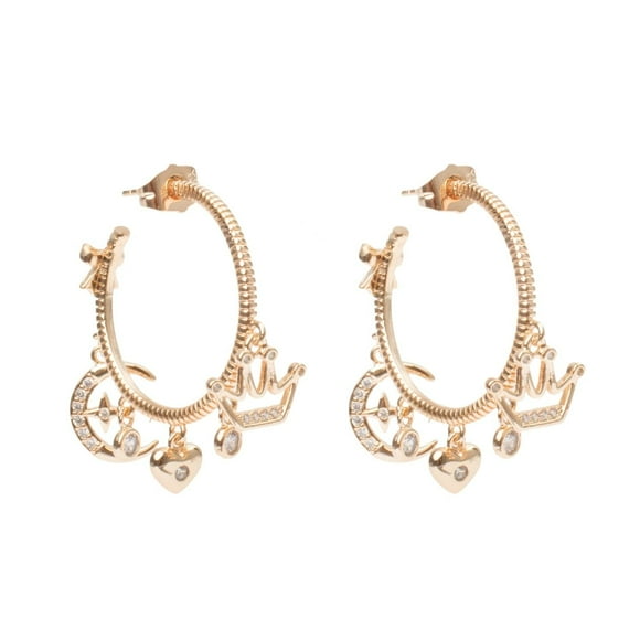 Aretes Arracadas Ametrinaa Corazón Luna y Corona Chapa de oro 18k