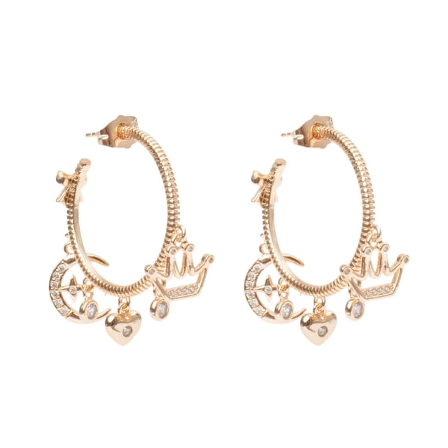 Aretes Arracadas Ametrinaa Corazón Luna y Corona Chapa de oro 18k