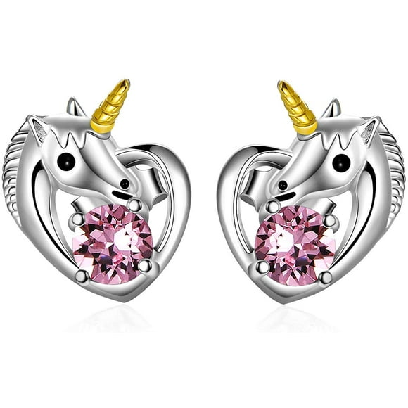PEIMKO Christmas Gift Sterling Silver Unicorn Earrings, Crystals from Austria, Hypoallergenic Stud Earrings, Unicorns Gifts for Girls Birthday Gifts for Women