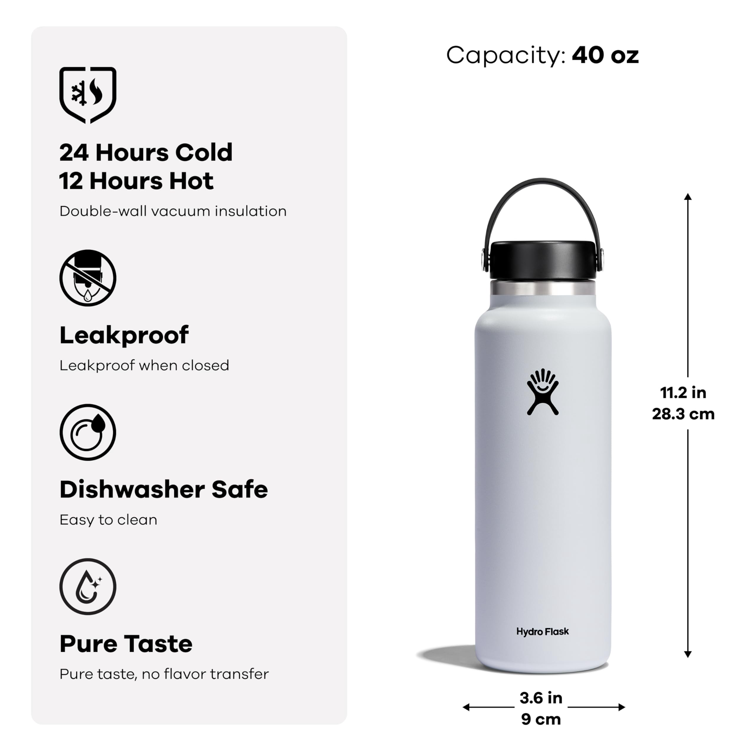 HYDRO FLASK Wide Mouth 40 oz Multicolor pro-grade stainless steel