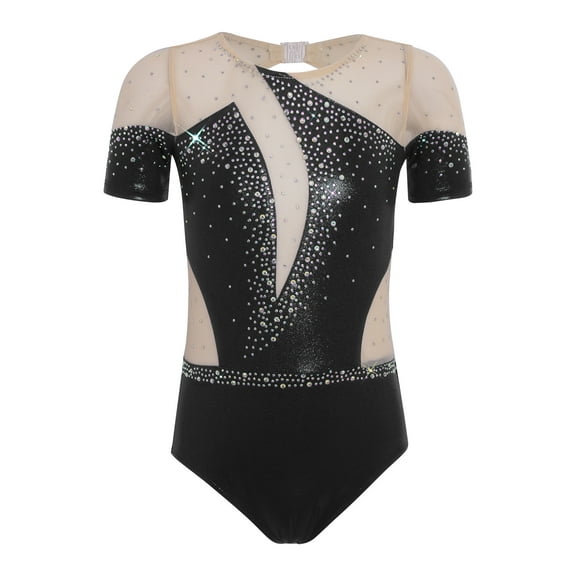 Haitryli Little Girls One Piece Ballet Leotard Gymnastics Dance Unitard Acrobatics Bodysuit Tumbling Activewear Black 8