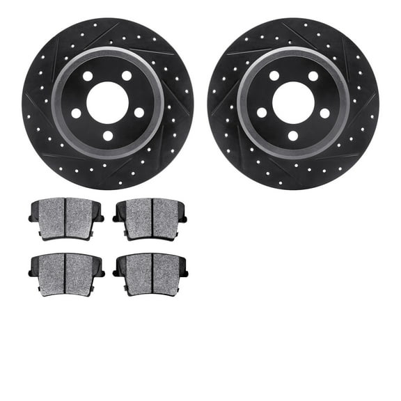 Dynamic Friction Company Front Brake Rotors Drilled and Slotted Black with Heavy Duty Brake Pads - 8202-40077