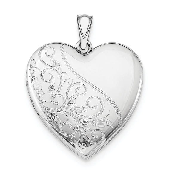 Lockets Sterling Silver Rhodium-plated 24mm Scrolled Heart Family Locket
