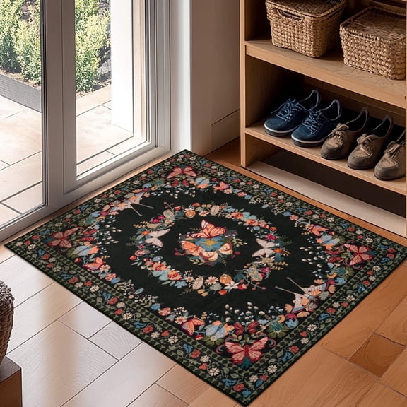 ZENELESS 3x5ft Washable Area Rugs,Low Pile Non Slip Carpet, Modern Printed Carpet for Bedroom Entryway,Living Room Entryway, Dining Room Entryway Black