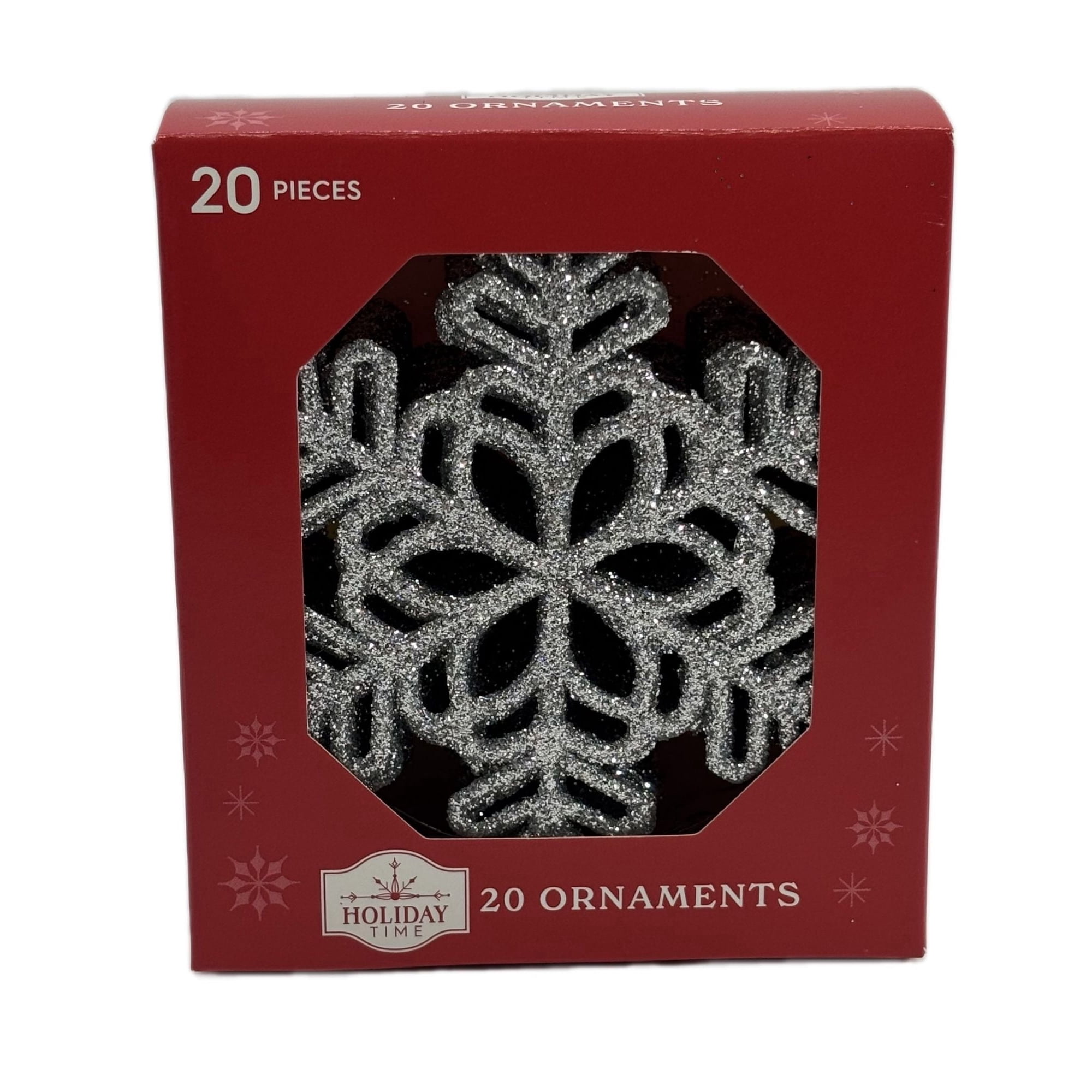 20-Count Silver Glitter Snowflake Christmas Ornaments, 3.9", by Holiday Time