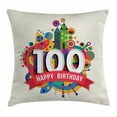 thumbnail image 1 of 100th Birthday Decorations Throw Pillow Cushion Cover, Geometrical Digital Print with Shapes Castle Boat Birthday Party, Decorative Square Accent Pillow Case, 16 X 16 Inches, Multicolor, by Ambesonne, 1 of 2