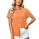 thumbnail image 1 of Camisa de mujer de manga corta con cuello vuelto y botones, blusa informal holgada de Color puro para primavera y verano, 1 of 8