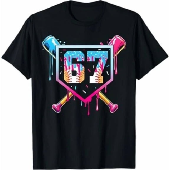 Baseball Ice Cream Drip Number 67 Player Youth Sport Sweet Graphic Unisex T-Shirt, up to size 5XL