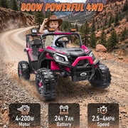Joyracer 4WD 24 Volt Ride on Toys, Power Truck Wheels with 2 Seaters, Holiday Gift with Remote, LED Light, Bluetooth, Pink