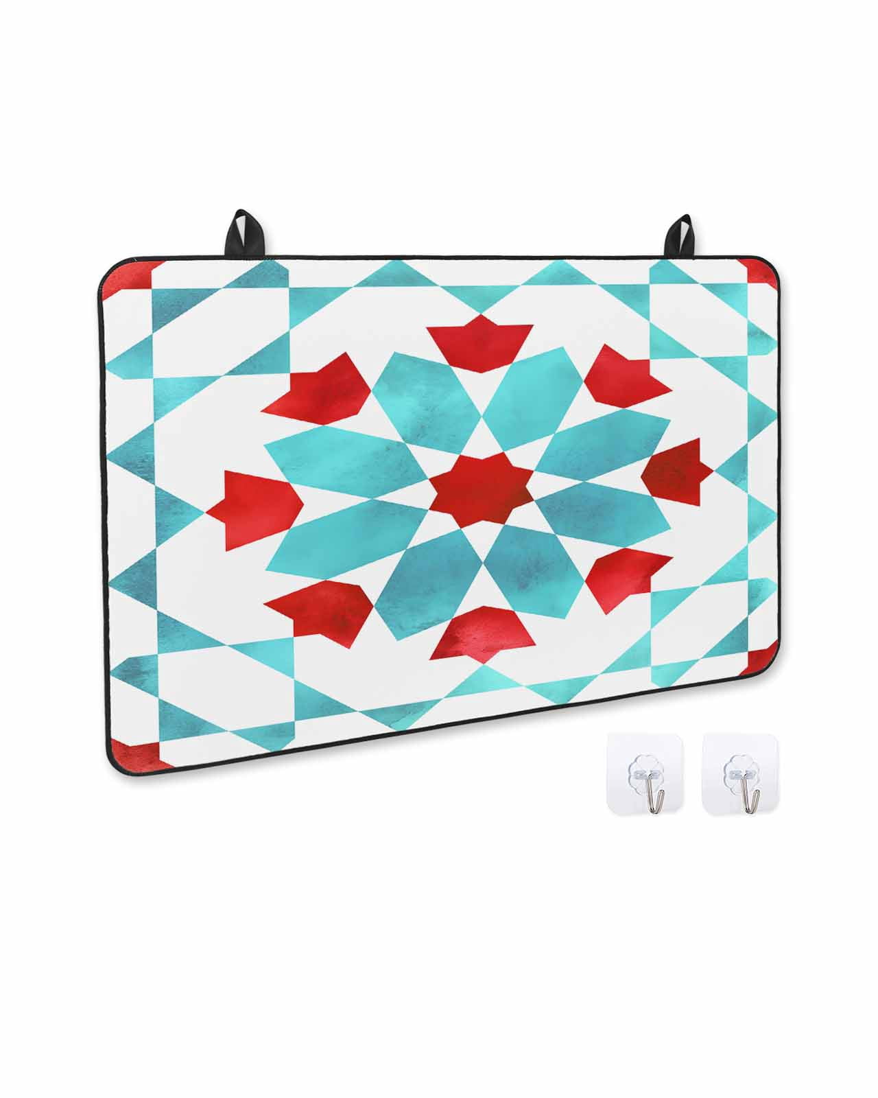 nqOlkjepod Large Induction Cooktop Protector Mat 24"x21", Boho Geometric Stove Top Covers for Electric Stove, Turquoise Red Ethnic Tribal Abstract Pattern Stove Burner Cover Mats Stove Cover