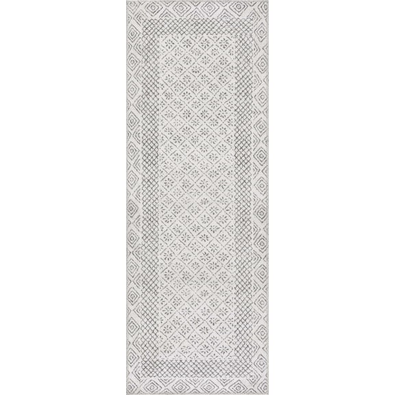 BoutiqueRugs Burdette Washable Farmhouse Runner Rug - Machine Washable - Light Beige, Charcoal - 2'7" x 7'3" Runner