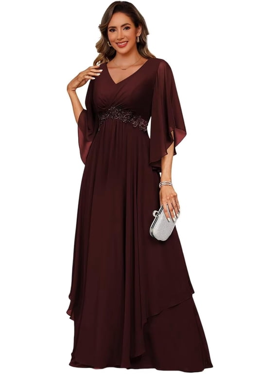 Short Sleeve Chiffon Mother of The Bride Dresses with Lace Ruched Aline Formal Evening Dress ZU064