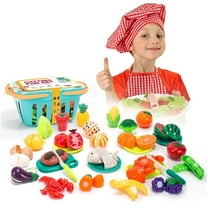 Cutting Play Food Set for Kids with Basket Kitchen Toys Boys and Girls Ages 3 62 Pcs by Mundo Toys