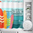 thumbnail image 2 of No Hook Shower Curtain, Surfboard Shower Curtains for Bathroom with See Through Top Window, Summer Starfish Palm Leaf Wood Grain Blue Waterproof & Washable Bath Curtain Standard 72"x72", 2 of 9