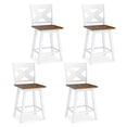 thumbnail image 1 of Gymax 24'' Swivel Barstools Set of 4 w/Backrest Large Seat Footrest for Kitchen Island White & Walnut, 1 of 10