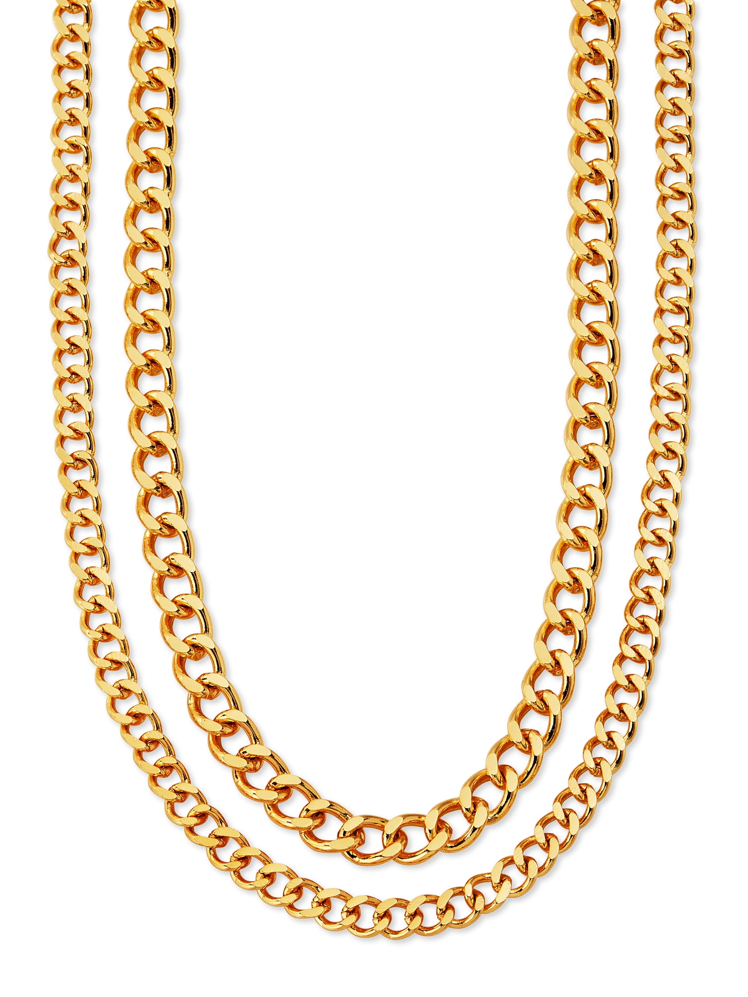 Scoop - Scoop Brass Yellow Gold-Plated Layered Curb Chain Necklace, 14. ...