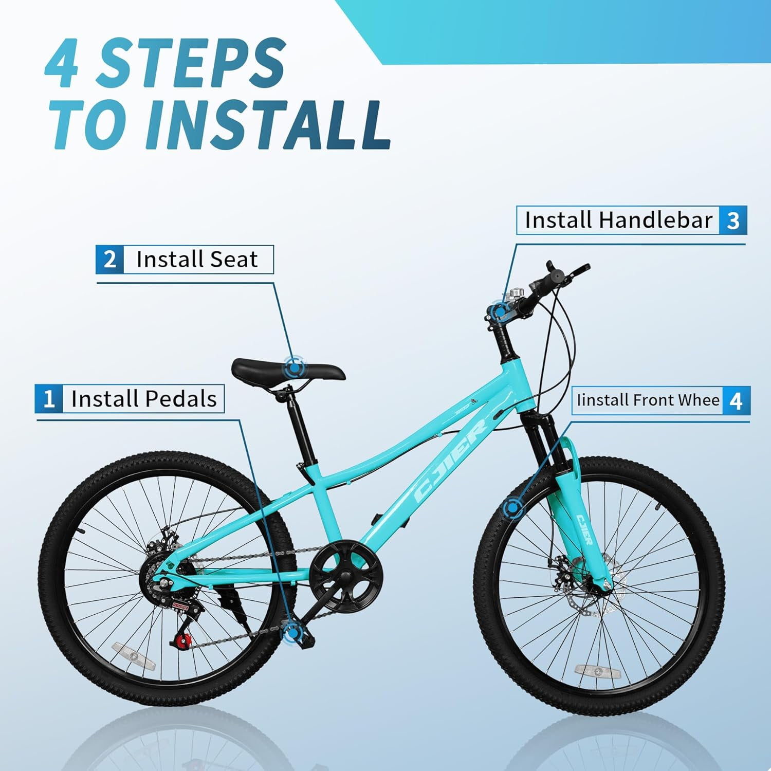 24 Inch Mountain Bike for Kids, Akaber Bicycles for Boys Girls 6-14 Years, 7 Speed Gears, Suspension Fork, Dual Disc Brakes, Anti-Slip Tires