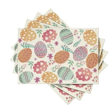 Sm:)e Watercolor Eggs Floral Easter Placemats Set of 4, 12x18 Inch Table Mats for Party Kitchen Dining Decoration