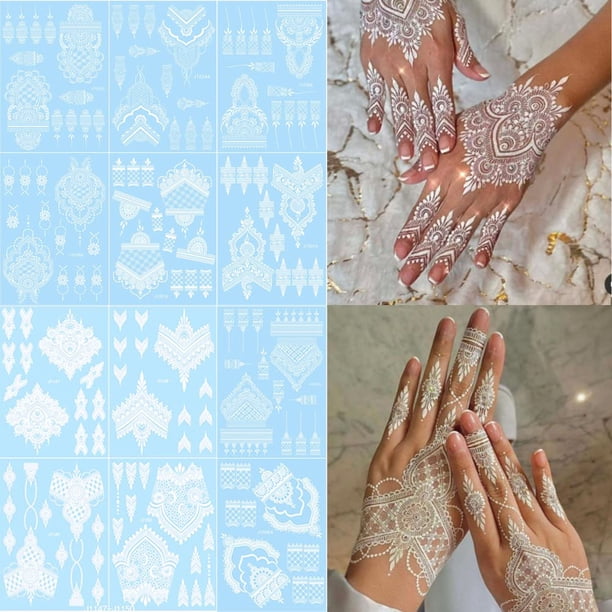 Adhesivos temporales para tatuajes XMASIR con henna blanca, 12 hojas