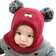 thumbnail image 1 of Conjunto de bufandas cálidas para bebé, gorro de invierno de punto, orejeras con capucha y forro polar, color burdeos, 1 of 5