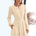 thumbnail image 6 of Womens Summer 2026 Casual Maxi Dresses - Long Sleeve V Neck Elastic Waist Tiered Lightweight Boho Beach Dress with Pockets, 6 of 7
