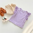 thumbnail image 2 of Hjtefg Girls Toddler Tops Short Sleeve Tee – Cute Round Neck Summer Shirt with Ruffled Sleeves, Elastic Waist,Color: Purple Size: 2-3 Years, 2 of 3