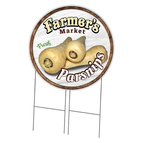 SignMission Corrugated Plastic Sign With Stakes 36" Circular - Farmer's Market Parsnips | Coroplast Yard Sign With Stake | Made in the USA