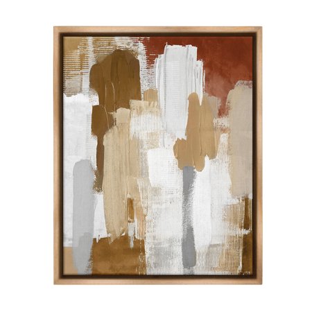 Stupell Industries Natural Hues Brush Strokes Abstract Painting Brown Floater Framed Canvas Art Print Wall Art 25 x 31