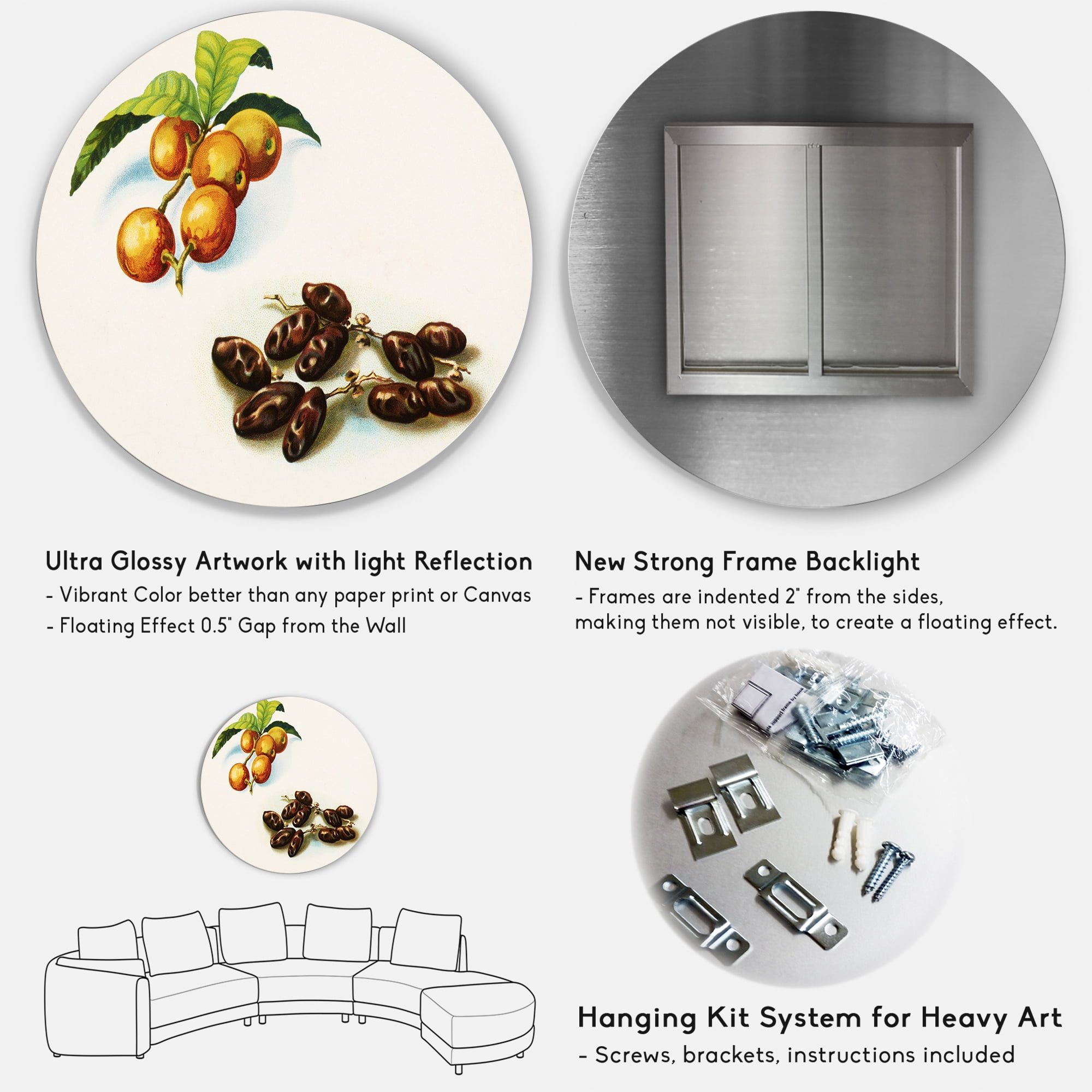 Designart 'Ancient Fruits IV' Farmhouse Circle Metal Wall Art 23x23 - Disc of 23