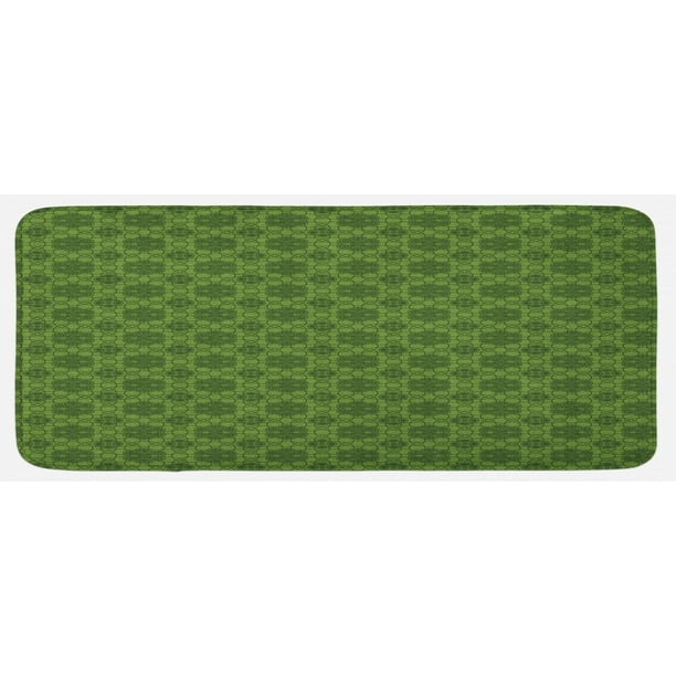 Sage Kitchen Mat, Old Fashioned Pattern with Geometrical Backdrop