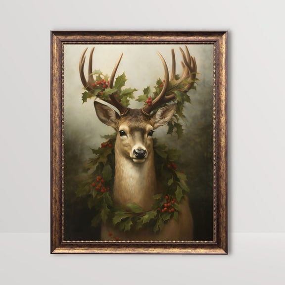 Zuno Christmas Reindeer In Forest Rustic Holiday Decor, Cottagecore Winter Print, Festive Wall Art, Deer Stag Vintage , Xmas Printable- Wall Art Print, 8x12 UNFRAMED