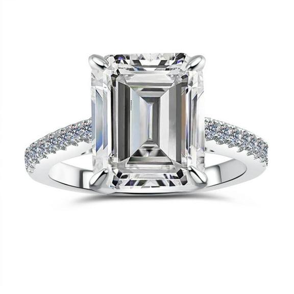 5 Carat Moissanite Rings Emerald Cut Engagement Ring for Women D Color VVS1 Clarity Sterling Silver Diamond Ring Wedding Bands for Her Wife Mom Size 5-9