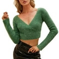 thumbnail image 2 of pstuiky Pullover Sweaters for Women, Women Printing Long Sleeve V Neck Pullover Sweater Regular Fit Winter Oversized Sweater Knit Tops, 2 of 3