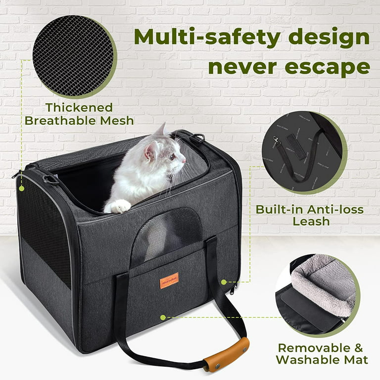 Expandable Pet Carrier wit Portable Folding Bowl, Morpilot Airline Approved  Pet Carrier, 2 Sides Expandable Soft Cat Carrier with Fleece Pad for two