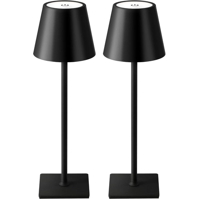 Paquete de 2 lámparas de mesa inalámbricas, lámparas de escritorio LED portátiles, funciona con batería de 5000 mAh, atenuación continua de 3 colores, para restaurante, dormitorio, campamento al