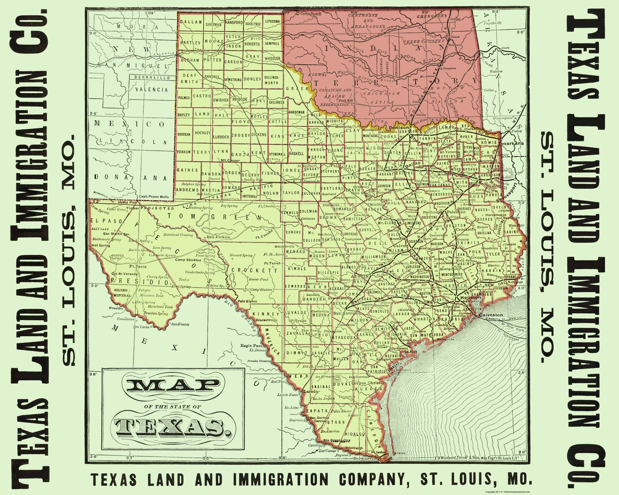 Texas Texas Land and Immigration 1876 23.00 x 28.76 Glossy Satin