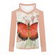 thumbnail image 4 of Moda mujer Casual manga larga fuera del hombro Halter cuello en V estampado de mariposa Top blusa Pompotops  gfhjh23076, 4 of 5