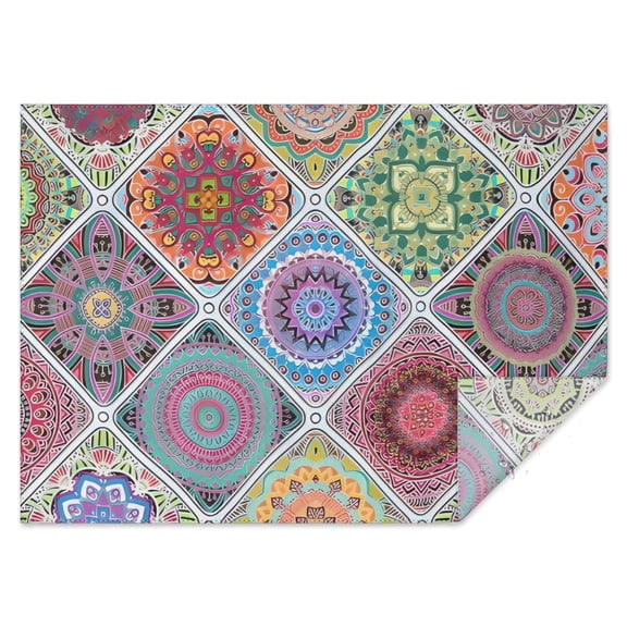 Multicolor Ethnic Mandala Pattern Rectangle Tablecloth 60"x84",Waterproof Polyester Rectangle Table Cloth, Wipeable Spillproof Polyester Tablecloth for Dining, Camping, Indoor and Outdoor
