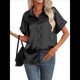 thumbnail image 2 of Blusa de Satén de Seda con Botones para Mujer, Ligera, de Trabajo, con Cuello en V, Larga y Solapa Negro L, 2 of 9