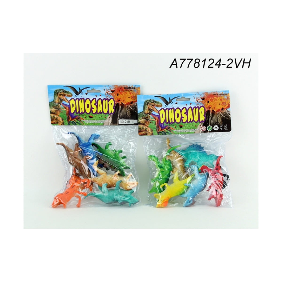 12Pieces Dinosaur Children's Plastic Toy in Header Pack Bag 10.5"
