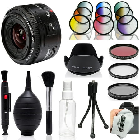 Yongnuo 35mm f2 AF Prime Lens with Hood, Colored Filters, UV, CPL, FLD, Microfiber, Blower, Brush, Lens Pen for Canon EOS 80D, 70D, 60D, 7D, 6D, T6i, T6s, T6, T5i, T5, T4i, T3i, T3 Digital SLR