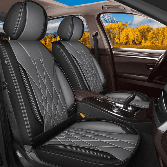 DIKSOAKR 2 Front Car Seat Covers Fit for Cadillac XT4 2019-2024 Faux Leather Front Seat Cushion with Airbag Compatible Automotive Interior Accessories (Black&Gray)